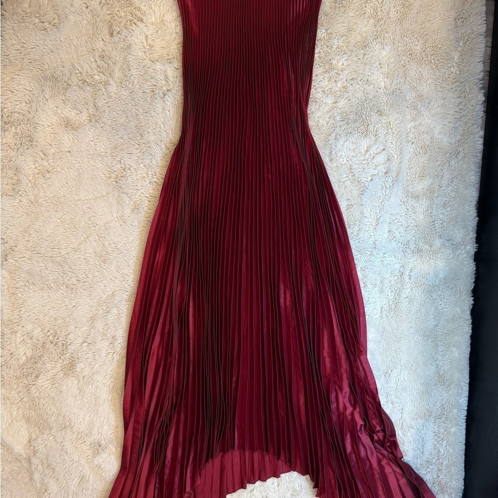 NWT Anthropologie L’IDÉE Strapless Red cherry Pleated Gown Dress